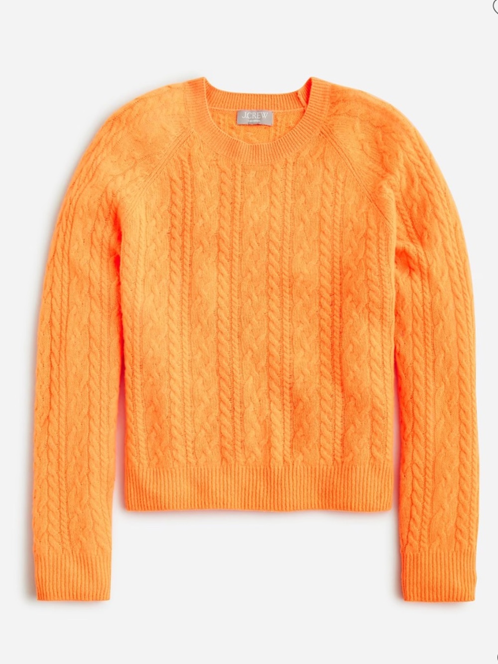 J. Crew Orange Cable-Knit Crewneck Sweater